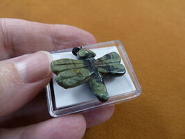 (ann-drag-1) green black DRAGONFLY gemstone figurine PENDANT necklace Fe... - $234.30 MXN