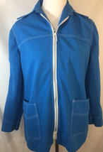 60s Jantzen Turquoise Jacket Zipper Double Stitch Mod Med to Large - $16.69