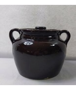 Antique Vintage Dark Brown Glazed Double Handled Crock with Lid - $39.59