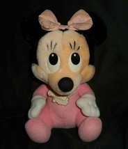 9&quot; Vintage Disney Baby Minnie Mouse Pink Pajamas &amp; Bow Stuffed Animal Plush Toy - £18.67 GBP