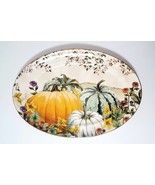 NEW RARE Pottery Barn Botanical Harvest Pumpkin Oval Serving Platter 17.... - £114.89 GBP