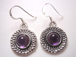 Purple Amethyst Sunflowers 925 Sterling Silver Dangle Round Earrings - £9.24 GBP