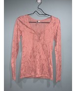 BKE Shirt Womens Small Long Sleeve Sheer Floral Textured Lace Up V Neck ... - £8.17 GBP