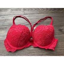 Victoria Secret Red Lace Push-Up Bra Padded Underwire Romantic Valentine... - $475.17 MXN