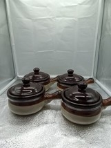 Vintage Brown Stoneware Soup/Bean Bowl Crock Set Of 4 W/ Lids Made In Taiwan - £14.78 GBP