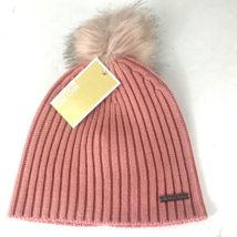 New Michael Kors Hat Pink Ribbed Beanie POM One Size H1 - £31.84 GBP