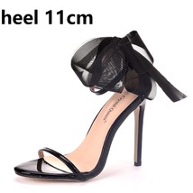 Crystal Queen Woman Sweet Bow Knot Elegant Ankle Strap Party Sandals Black Thin  - £40.67 GBP