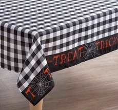 Printed Fabric Tablecloth 60&quot;x84&quot;Oblong,HALLOWEEN,TRICK Or Treat Black&amp;White,Bm - £19.89 GBP
