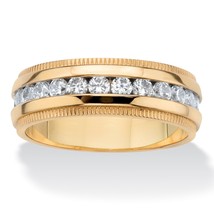 PalmBeach Jewelry Men&#39;s Gold Ion-Plated Stainless Steel CZ Eternity Ring - £40.06 GBP