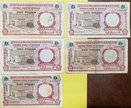Lot of 5 One Pound Bank Notes from Central Bank of Nigeria - $10.95