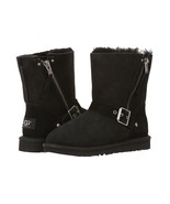 Ugg Girls Baise Motorcycle Boots US 3 Buckles Zipper Black GUC - $512.55 MXN