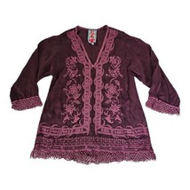 Johnny Was Assic Embroidered Tunic Top Burgundy Women&#39;s XS V-Neck - £96.23 GBP