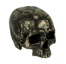 Bronze Finish Craniumography Old Treasure Map On Skull Statue - £50.29 GBP