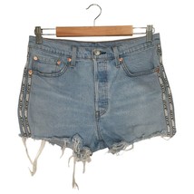 Levis Shorts Womens 29 501 Dibs High Rise Cut Off Logo Stripe Light Wash... - $39.59