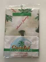 Coastal Christmas Seasons Greetings 52&quot; Square Vinyl Tablecloth Kmart Vintage - £12.80 GBP