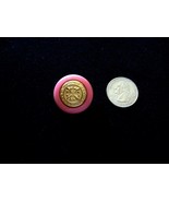 VINTAGE 6 HOT PINK CRESTED BUTTON W/ BLACK &amp; GOLD 1 1/4″ BUTTONS - $33.50