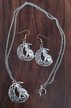 Wolf Crescent Moon Necklace Earrings Set - £7.75 GBP