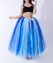 Blue Full Fluffy Tulle Skirt Women Plus Size Drawstring Waist Tulle Skirt image 3