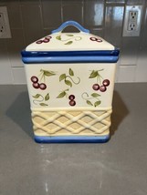 INSPIRADO Seattle StoneLite Clay Large Cookie Jar Canister Hand Painted Cherries - £14.38 GBP