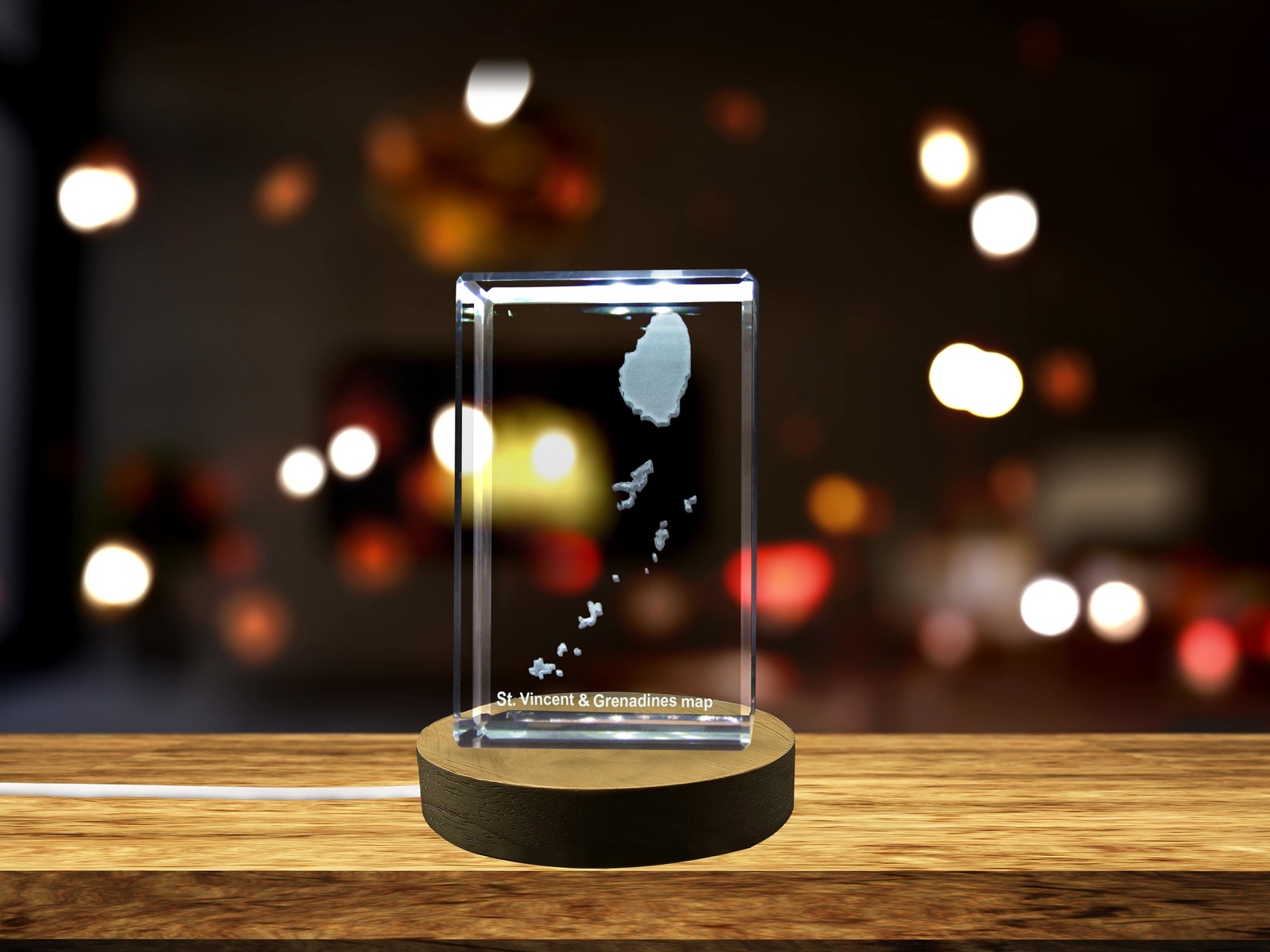 LED Base included | St. Vincent & Grenadines 3D Engraved Crystal 3D Engraved