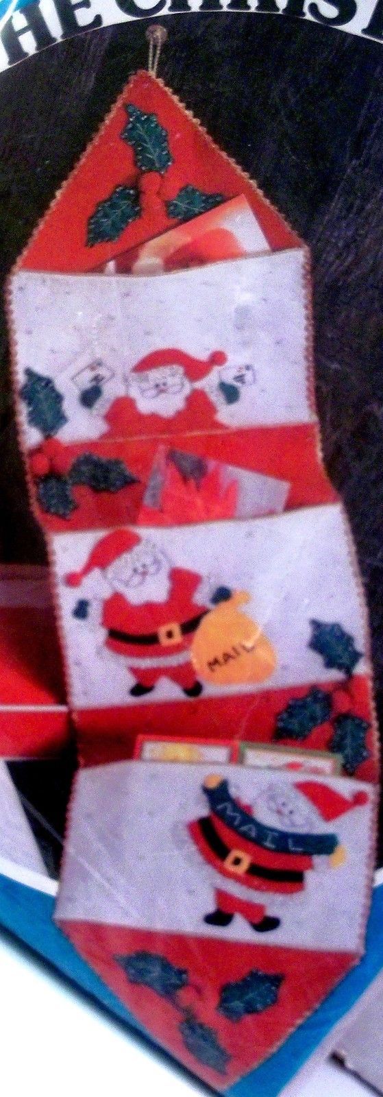 Santa's Mail Holder Sparkling Wall Decoration KIT Pockets NOS 1978 Jeweled Felt - $12.86