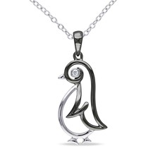 0.01CT Naturel Diamant Pingouin Pendentif Collier 14K or Blanc Finition - £111.71 GBP