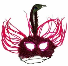 Hot Pink Wild Feather Masquerade Mardi Gras Mask - £7.95 GBP