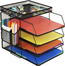 4-Pack Stackable Desk File Document Letter Tray With Extra Drawer And Pen, Black - $41.99