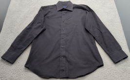 David Donahue Dress Shirt Men Size 16 Black Cotton Trim Fit Collared But... - $18.49