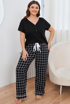 Plus Size V-Neck Top and Plaid Pants Lounge Set - $33.18