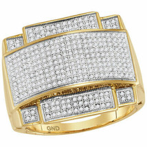 10kt Yellow Gold Mens Round Diamond Domed Rectangle Cluster Ring 7/8 Cttw - £994.19 GBP