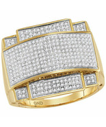 10kt Yellow Gold Mens Round Diamond Domed Rectangle Cluster Ring 7/8 Cttw - £998.90 GBP