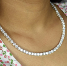 4 MM Round Cut Real Moissanite Tennis Necklace In 18 inches 925 Sterling Silver - £268.51 GBP