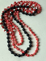 Lot of Black &amp; Long Red &amp; White Mottled or Alternating Plastic Bead Necklaces – - £10.62 GBP