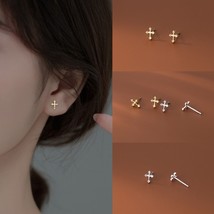 Womens 925 Sterling Silver Tiny Small Cross Stud Earrings Trendy Jewelry 2Pcs - £8.81 GBP