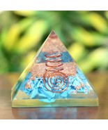 Blue Turquoise Orgone Pyramid  LG 70X60mm Flower of Life Orgonite EMF Pr... - $64.34