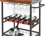 Industrious Wine Cart On Wheels With Handle, Rustic Brown, X-Cosrack Bar... - $103.95
