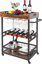 Industrious Wine Cart On Wheels With Handle, Rustic Brown, X-Cosrack Bar... - £82.37 GBP