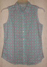 NEW WOMENS WOOLRICH LIGHT BLUE W/ CORAL PRINT SLEEVELESS BLOUSE   SIZE S - £18.30 GBP