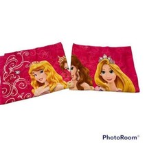 Disney Princess 2 Pink Pillow Shams Cases Standard Aurora Belle Rapunzel... - £12.44 GBP
