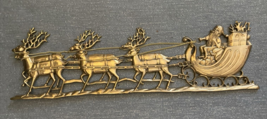 Brass Wall Hanging Christmas Holiday Santa Reindeer Sleigh JAC 1984 Taiwan - $99.99