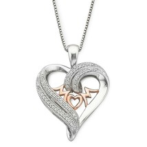 0.15 CT. T.W. Diamond Heart Pendant Necklace in Sterling Silver - £71.88 GBP