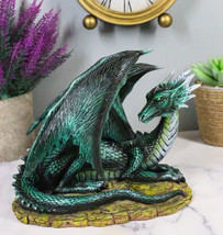 Legendary Horned Dark Green Scaled Dragon At Rest Figurine Dungeons Dragons - $59.99