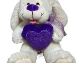 Far East Brokers White Fluffy Puppy With Purple Love Heart 11&quot; Stuffed P... - $5.07