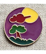 Vintage Florenza Purple Sky Tree Round Enamel Brooch Pin Wearable Art Boho - $49.50