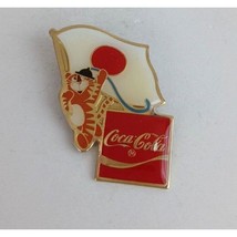 Vintage Coca-Cola Olympic Tiger Holding Japan Flag Lapel Hat Pin - $15.04
