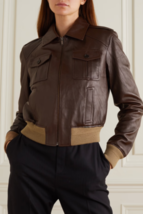 Veste en cuir femme Brown Bomber Pure Lambskin Jacket Taille SML XL XXL - £110.39 GBP