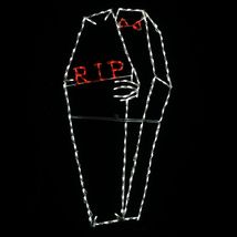 Large Halloween Coffin Outdoor LED Lighted Yard Decoration Steel Wireframe - £316.97 GBP