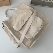 Corduroy Shoulder Bag Women Vintage Shopping Bags Zipper Student Bookbag Large C - £28.95 GBP
