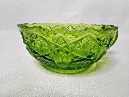 L.E. Smith Green Glass Quintec Hobstar Nappy Sawtooth Bowl Candy Dish 5.5” VTG - £22.35 GBP